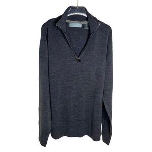 Oscar De La Renta Gray 1/4 Quarter Zip Sweater Knit Collar Charcoal Large L